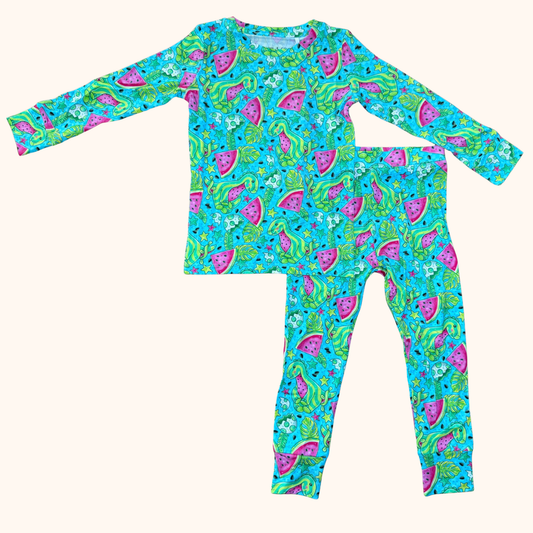 Watermelon Dinosaur Two-Piece Bamboo Pajama Set